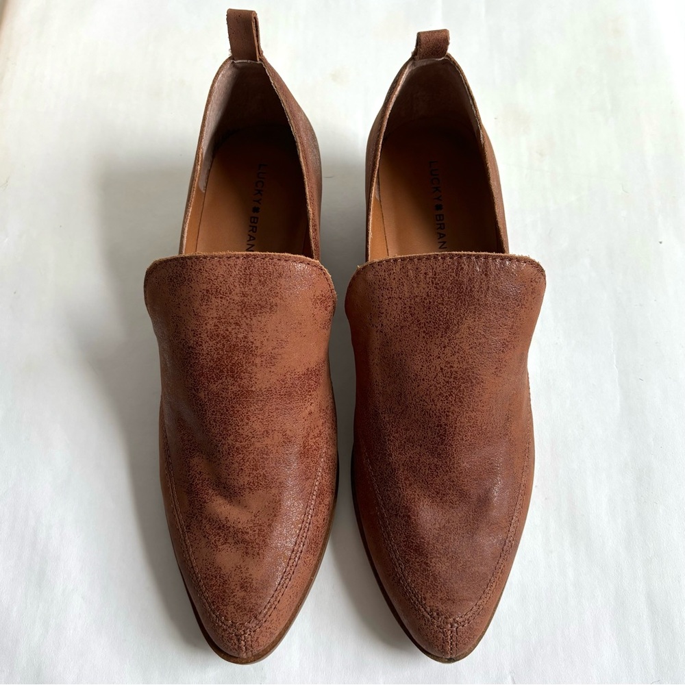 Lucky Brand Mahzan Loafer Slip On Leather Booties Toffee Color Brown Size 9 - Picture 5 of 17